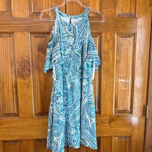 White House Black Market Blue Paisley Asymmetrical Dress